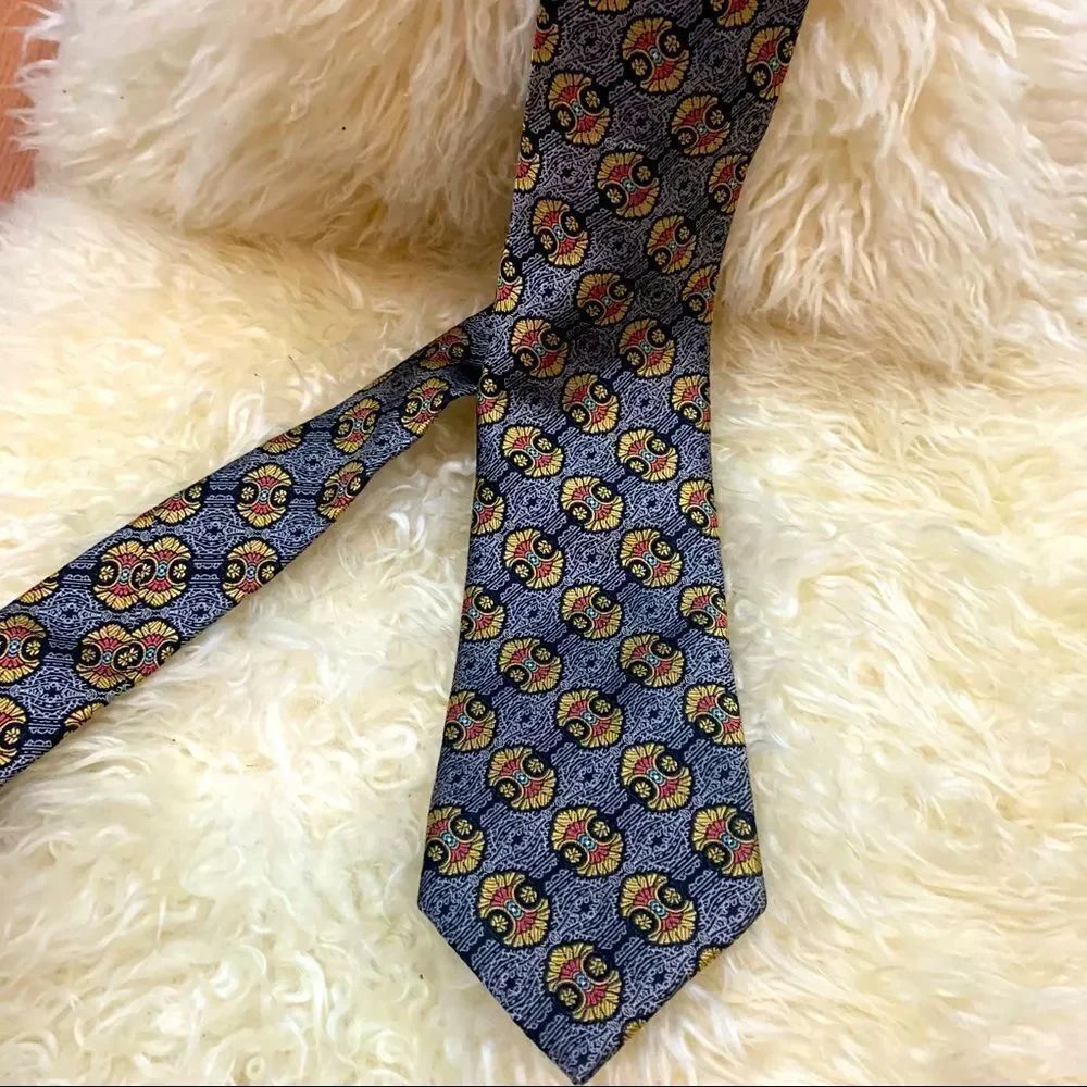Daniel DeFasson silk monogram trifold tie blue